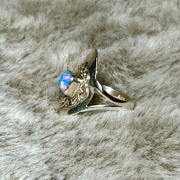 Fire Opal Sterling Ring Sz 7 -7.5 - Picture 4 of 5